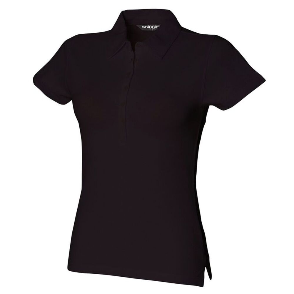Skinni Fit Womens/Ladies Pique Stretch Polo Shirt / Black